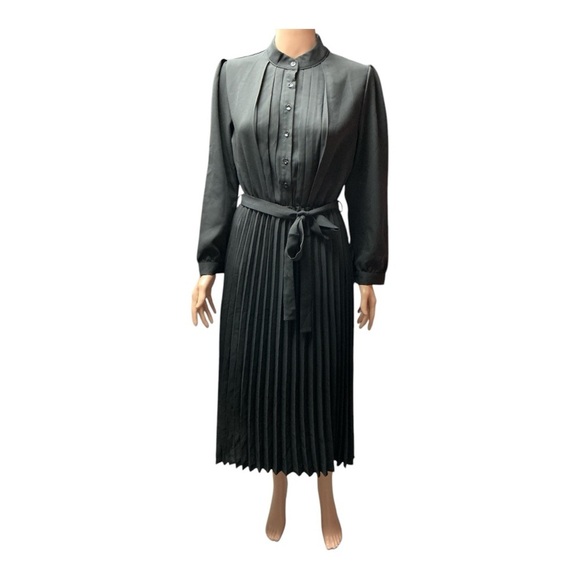 Allegra K - NWT Black Pleated Long Sleeve Dress - Picture 1 of 4
